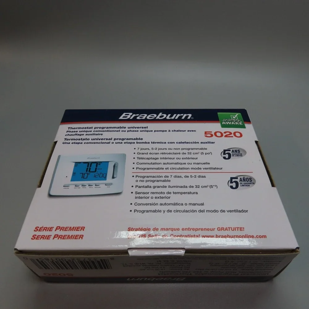 Braeburn 5020 Universal 7-Day Programmable Thermostat 2 Heat/ 1 Cool Heat Pump - Picture 5 of 7